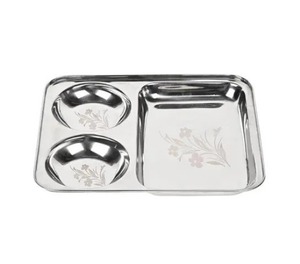 Assiette rectangulaire en acier inoxydable de qualité alimentaire avec trois compartiments, idéale pour les présentations – Vente en gros - Product Image 6