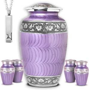 Ensemble de 6 urnes métalliques orange violet en aluminium pour cendres d'adultes Urnes funéraires funéraires pour restes humains - Product Image 1