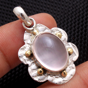 Colgante fino de Plata de Ley 925, joyería de plata de cuarzo rosa - Product Image 6