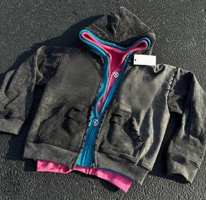 Sweat à capuche surdimensionné à trois couches avec lavage à l'acide personnalisé pour hommes, 100% coton, poids lourd, streetwear, fabricant OEM - Product Image 3