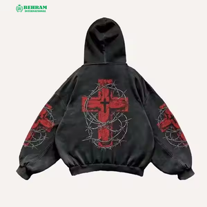 Sweat-shirts à capuche pour hommes 100% Coton Polaire/French Terry, style pull à épaules tombantes, délavé à la pierre vintage, respirant et à séchage rapide - Product Image 2