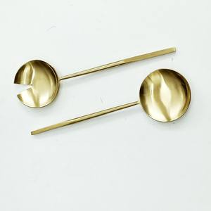 Ensemble de service à salade en acier inoxydable à poignée carrée et ronde Vaisselle plaquée or Ensemble de service décoratif pour aliments - Product Image 2