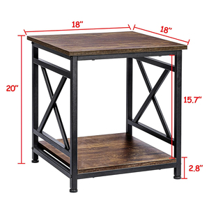 Rustic 2 Tier <b>End</b> <b>Table</b> with X-Design Metal Frame, 18 Inch Square Side <b>Table</b> with <b>Storage</b> Shelf for Living Room Bedroom - Product Image 3