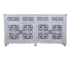 Nouveau gros rustique en bois de chêne massif manguier armoire de rangement en bois sculpté blanc lavage Buffet - Product Image 2