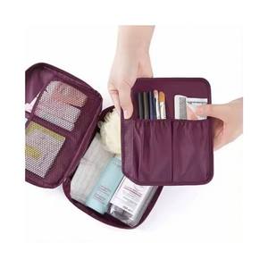 Sac cosmétique de voyage pratique et à la mode pliable avec fermeture éclair géométrique étui portable avec poche coulissante et crochet de suspension - Product Image 6