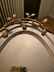 Plateau de service ovale en acier inoxydable écologique de luxe avec poignées dorées, passe au lave-vaisselle, plat en métal - Product Image 5