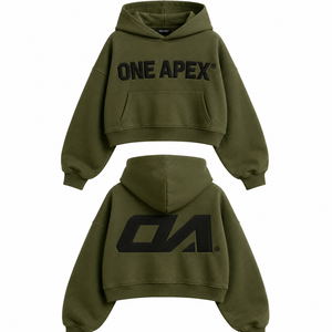 Hoodie surdimensionné court vert olive personnalisé pour homme, en coton épais, style streetwear, fabricant OEM ODM ONE APEX - Product Image 4