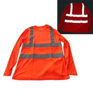 Quick Dry Long Sleeves <b>Hi</b> <b>Vis</b> <b>Orange</b> Construction Worker Wear Reflective Shirts Uniform Clothing with High Visible Strips Tape - Product Image 6