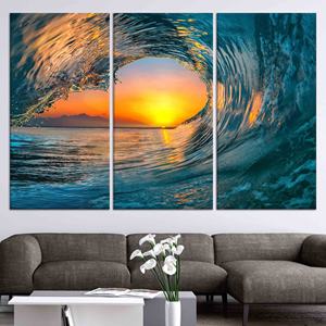 Impresión en lienzo de Sunset Wave: elegante arte de pared con paisaje marino, JUEGO DE 3 LIENZOS - Product Image 1