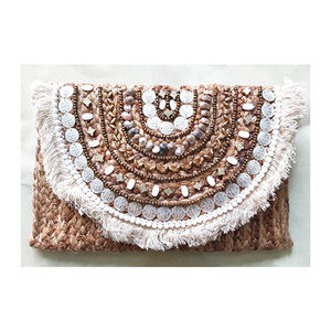 Bolso de mano hecho a mano de yute de New Look con borla de concha de cuentas m de la India para mujer a la moda a bajo precio - Product Image 5