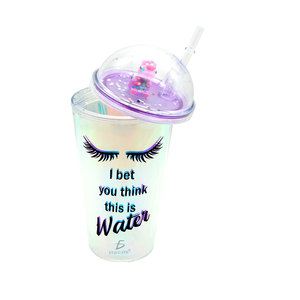 Bicchiere in Plastica Originale con Cannuccia e Coperchio a Cupola di Lusso, Capacità 500ml, per Feste e Bambini, con Design a Immagine di Ciglia - Product Image 1