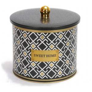 3.5L Food Storage <b>Container</b> with Seamless Pattern Design 175x155mm Black Background <b>Metal</b> Canister Knob Handle Geometric Lines - Product Image 1