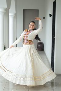 Navratri Special Attractive Kora Cotton With <b>Gota</b>-Patti And Kutchi Gamthi Work Lehenga Choli Woman Fashion Manufacturer - Product Image 2