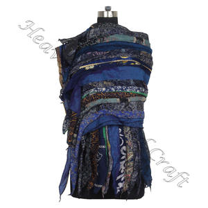 Écharpe Extra Longue 15 Bandes Belle Écharpe Longue Designer Recyclé Vente en Gros Fabricant de l'Inde Sari Patches Réversible - Product Image 6