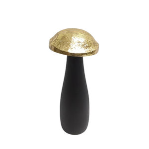 Lot de 3 champignons en aluminium et bois couleur or et noir Sculpture fantaisie de taille moyenne pour jardin et décoration intérieure - Product Image 1