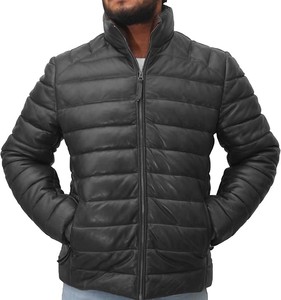 Chaqueta acolchada ligera de piel de oveja con cremallera para hombre Abrigo acolchado de plumón real para invierno - Product Image 1