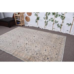 พรมวินเทจขนาด 6.4x9.2 ฟุต พรมตุรกีขนาดใหญ่ พรมขนสัตว์ลายจุดสีเบจ - Product Image 4