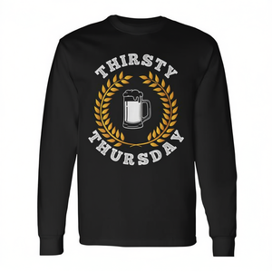 T-shirt à manches longues pour la fête du jeudi « College Thirsty Thursday » inspiré de la bière et du vin, idéal pour les promotions - Product Image 2
