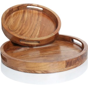 Elegante Juego de 2 bandejas de madera para servir platos de tamaño personalizado para servir alimentos utensilios de cocina para decoración del hogar comedor fiestas eventos - Product Image 1