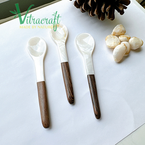 Une cuillère à Caviar fabriquée à la main avec un design impressionnant Mélangée avec de la nacre et du bois naturel Sûr à utiliser Taille 11.5cm - Product Image 2