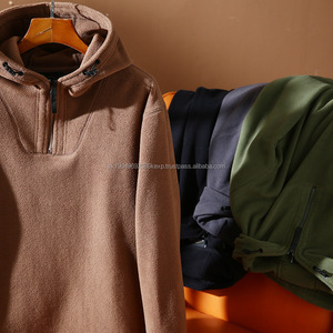 2025 Sudadera con cremallera de alta calidad Color liso Peso pesado Polar Fleece 350Gsm Sudadera con capucha Diseño personalizado Poliéster Quater Zip Hoodie - Product Image 3