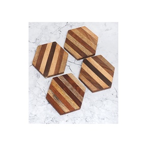 Sous-verres en bois de luxe modernes en noyer avec support Tapis et coussinets de forme carrée faits à la main - Product Image 1