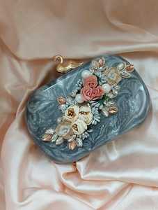 Cristales con estilo adornado oro fiesta resina embrague perla y diamantes de imitación señora Vintage monedero para boda fiesta aniversario embrague - Product Image 5