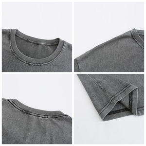 Camiseta personalizada Vintage con lavado ácido para hombre, estilo Hip Hop de gran tamaño, peso pesado, 100% algodón, secado rápido, desgastado para estampado de hojaldre - Product Image 6