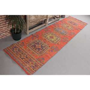 Vintage Turkish Rug, 0.2x10.3 ft <b>Runner</b> Rug, <b>Red</b> Blue Camouflage Rug - Product Image 4
