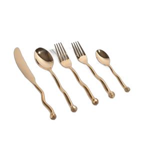 <b>Vintage</b> Style Metal <b>Cutlery</b> <b>Set</b> With Curved Handle Gold Plated for Home & Restaurant Tabletop Dinnerware Flatware <b>Sets</b> - Product Image 1