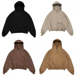 Sweat à capuche vintage à épaules tombantes Heavy thick 100% Cotton Zip Up Custom Color Solid Men's Hoodies Garment Dyed - Product Image 6