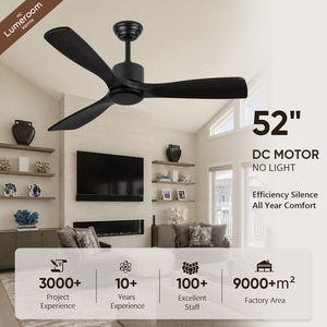 52 Inch Modern Black <b>Ceiling</b> <b>Fan</b> Without Light <b>with</b> <b>Remote</b> <b>Control</b> Solid Wood <b>Ceiling</b> <b>Fan</b> for Living Room Bedroom - Product Image 1