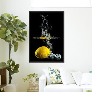 Tableau sur toile moderne avec motif citron - Décoration de cuisine imprimée en jaune, encadré noir - Product Image 1