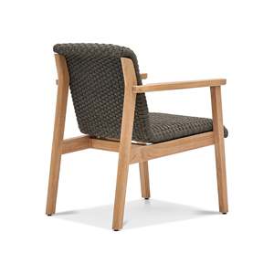 Wesie armchairs made of teak wood frame chair with natural finish and wicker <b>black</b> <b>rope</b> for dining room use - Product Image 4
