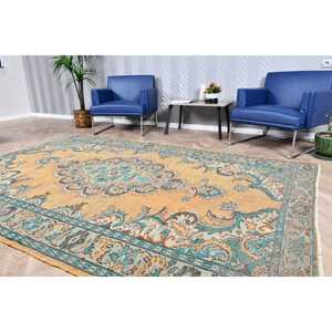Grand tapis turc vintage 6x9,1 pi (184x278 cm), tapis jaune uni - Product Image 3