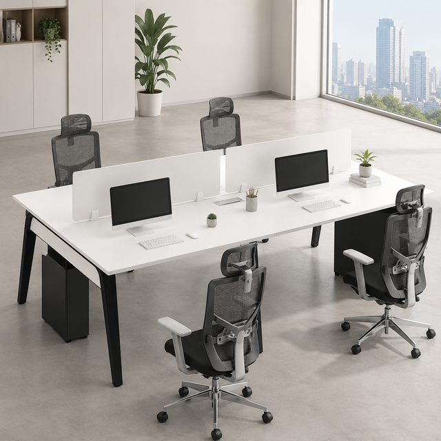 Modern 4-Person Modular Extendable Conference Table with Cable Management Metal & Wood Top Rectangular Office Meeting Desk
