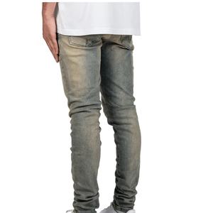 Pantalones vaqueros de talla grande hechos a medida para hombre, diseño recto ajustado con botones, bigotes, tela vaquera, logotipo en la cintura, precio al por mayor - Product Image 4