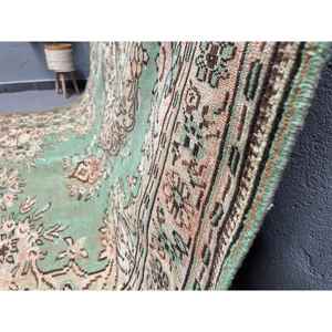 Alfombra Turca Vintage Grande de 6.46x8.9 pies (197x271 cm), Alfombra Verde a Cuadros - Product Image 4