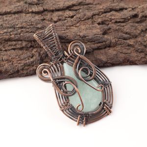 Amazonite Blue Gemstone Pear Cut <b>Copper</b> Wire Wrapped Classic Fashion Pendant Necklace Oxidized Silver Valentine <b>Gift</b> <b>For</b> <b>Her</b> - Product Image 3