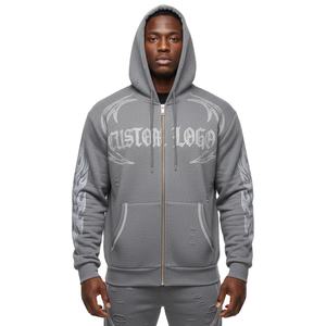 Sweat à capuche zippé personnalisé avec logo, en coton épais, style streetwear, imprimé graphique, pour hommes, collection 2026 - Product Image 3