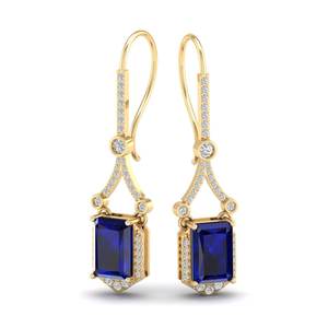 REYES Original Design 925 Sterling Silver 6.62Ct Blue Sapphire Gemstone Huggie Earrings GRA Certified Moissanite Jewelry - Product Image 1