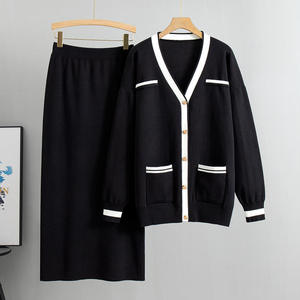 Fashion Women's Warm Knitted 2-Piece Set Solid Pattern Midi-Length <b>Cardigan</b> and <b>Sweater</b> Skirt - Product Image 3