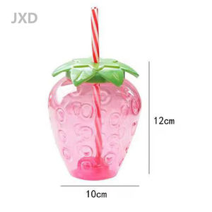 Gelas Plastik Sekali Pakai Bentuk Stroberi JUXINDA dengan Sedotan Desain Kreatif dan Menyenangkan untuk Pesta Minuman Anak-Anak Penggunaan Minuman Musim Panas - Product Image 1