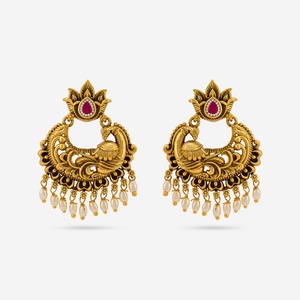 Boucles d'oreilles chandelier pour femme, style antique, plaqué or, en alliage de zinc, forme fleur, avec pierres de rubis, pour mariage, référence 189162 - Product Image 1