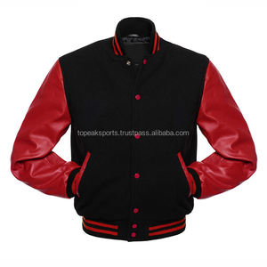 Blouson universitaire en laine noire avec manches en cuir rouge, modèle 2026, le plus vendu pour hommes – 100 % haute qualité, faible MOQ, vestes chauffantes tendance - Product Image 1