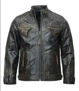 Veste de moto classique en cuir de vache naturel noir vieilli, prix bon marché, service OEM, vente en gros, nouvelle mode 2025 pour hommes - Product Image 2