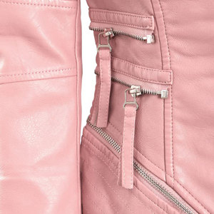 Wholesale Custom Made Real Sheepskin Women pink Leather <b>Jacket</b> <b>Vintage</b> Zipper Style Faux Leather Biker <b>Jacket</b> - Product Image 4