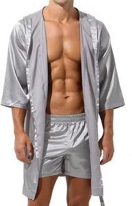 Ensemble de pyjamas en satin pour hommes, vêtements de nuit en soie, printemps et automne, manches longues, satin, deux pièces, pyjama pour hommes - Product Image 2