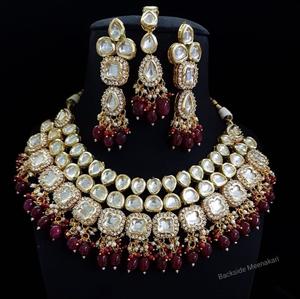 High Quality Kundan <b>Jewellery</b> <b>Set</b> Weddings Parties Necklace Earrings Backside Meenakari Jewelry Bridal Wear Gifts - Product Image 1
