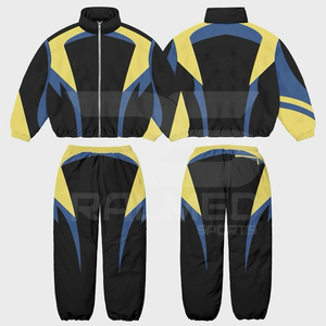 เซ็ตเสื้อแจ็กเก็ตและกางเกงผ้าไนลอน2ชิ้นมีซิปชุดวอร์ม100% โอเวอร์ไซส์สำหรับผู้ชาย - Product Image 6